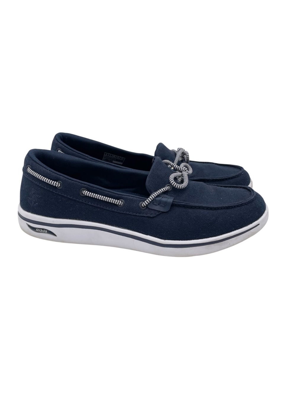 Skechers Women's Arch Fit Uplift Casual Loafers Boat Shoes Size 8 Navy White